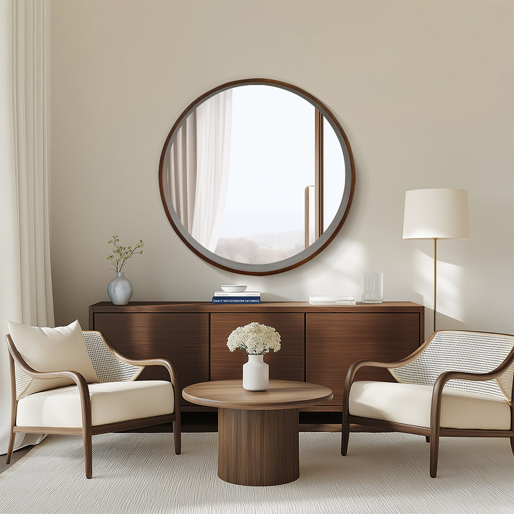 The Capri Round Wood Mirror — Walnut