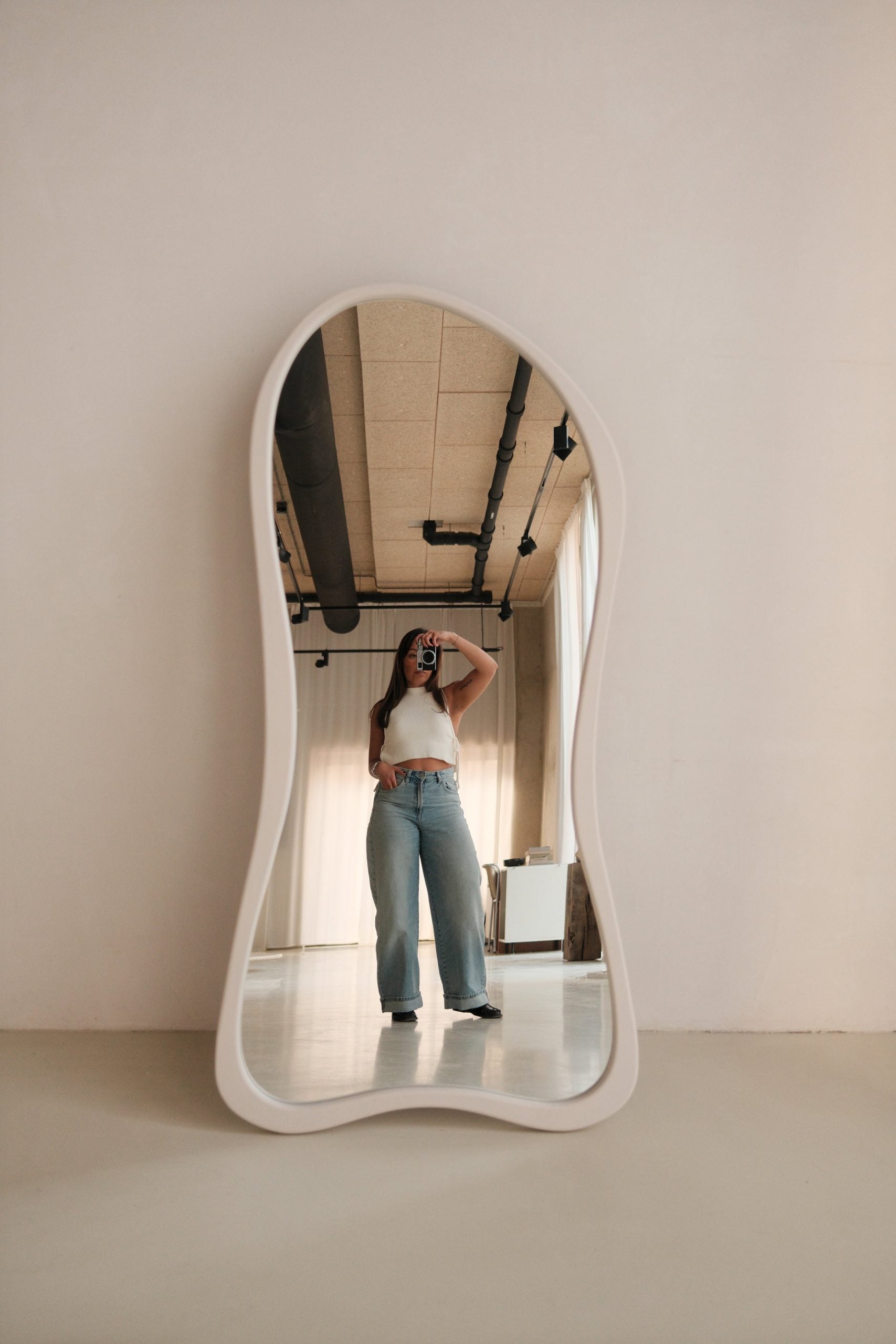 The Liora Asymmetric Mirror — Taupe Wood