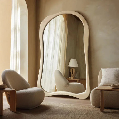 French Large Irregular Wave Mirror Wooden Framed Bedroom Hotel Decor