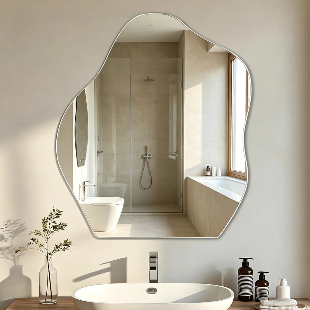Self Adhesive Irregular Wall Mirror 38×47.8cm Frameless No Drill Stick On Decorative