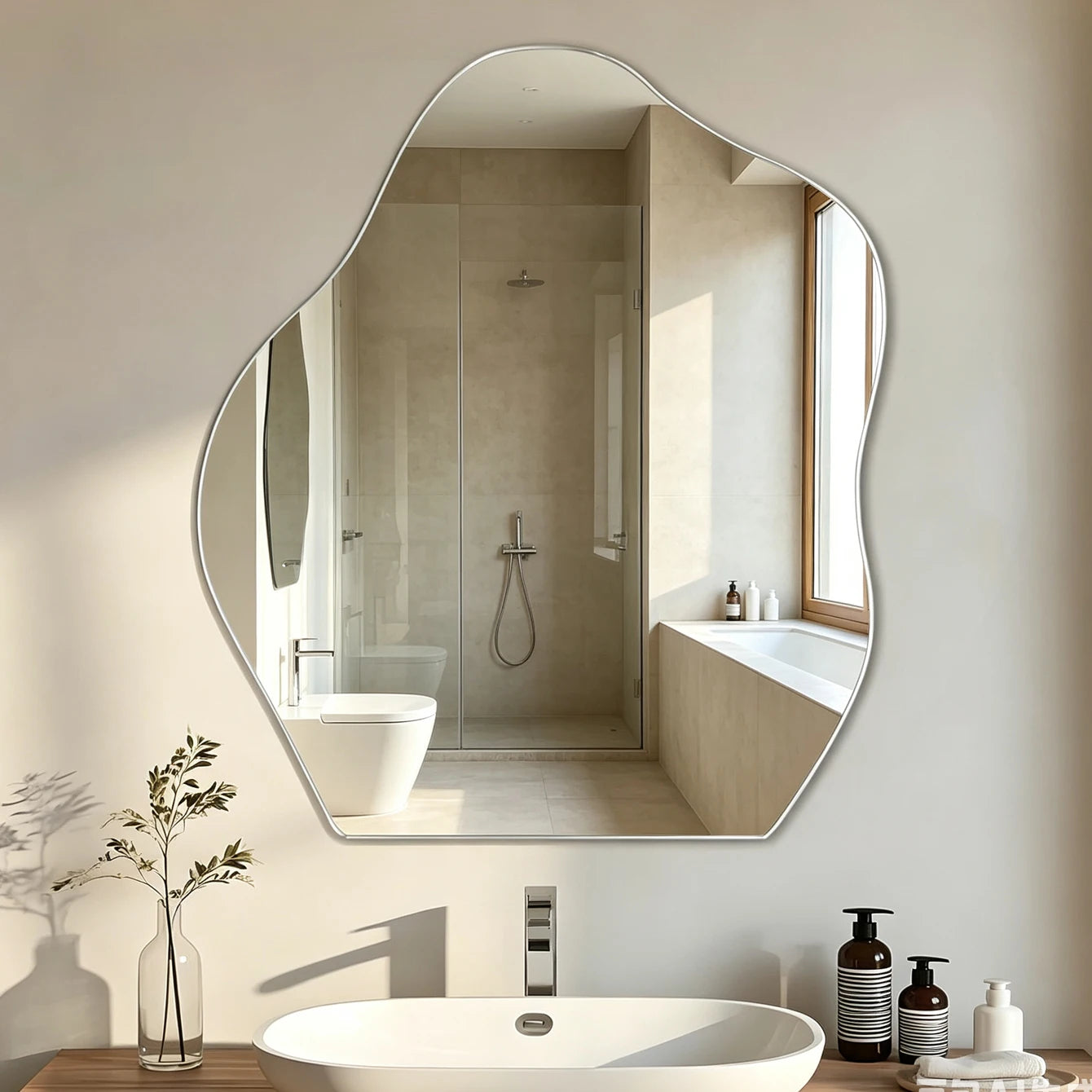 Self Adhesive Irregular Wall Mirror 38×47.8cm Frameless No Drill Stick On Decorative
