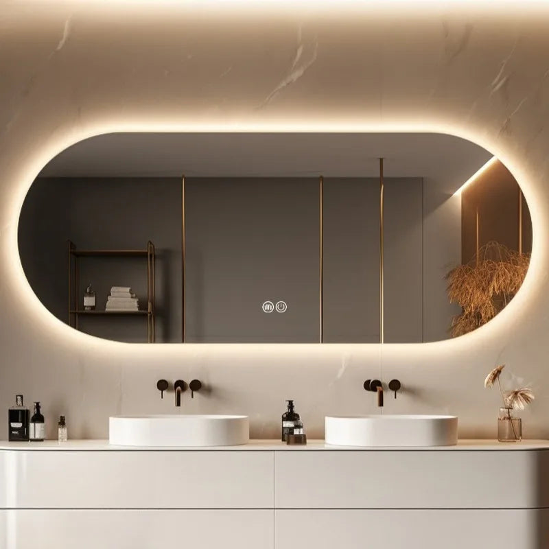 Modern Oval LED Bathroom Mirror Touch Screen Backlit Anti-Fog Wall-Mounted 50x80cm