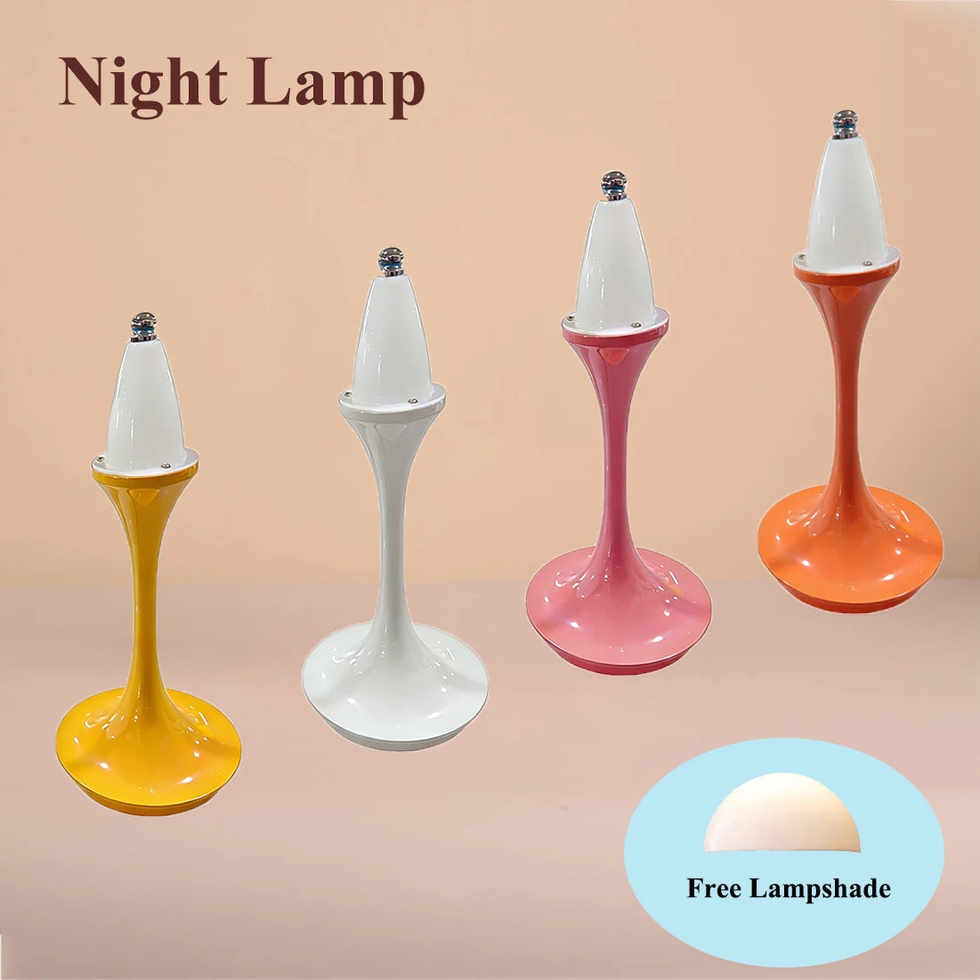 Mushroom Design 3-Color Dimming Table Lamp with Touch Control USB Rechargeable