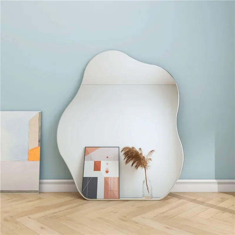 Irregular Frameless Wall Mirror for Bedroom Living Room Decor Silver
