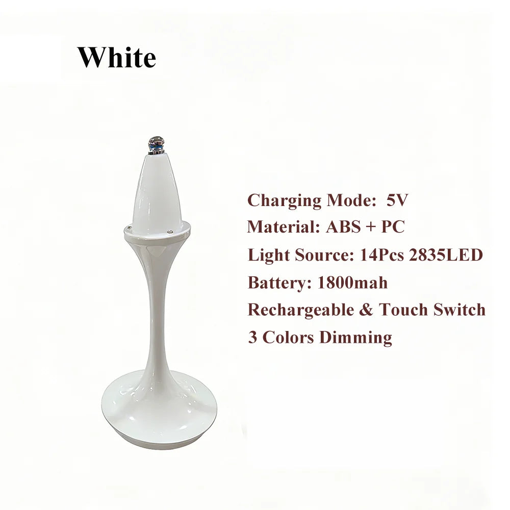 Mushroom Design 3-Color Dimming Table Lamp with Touch Control USB Rechargeable