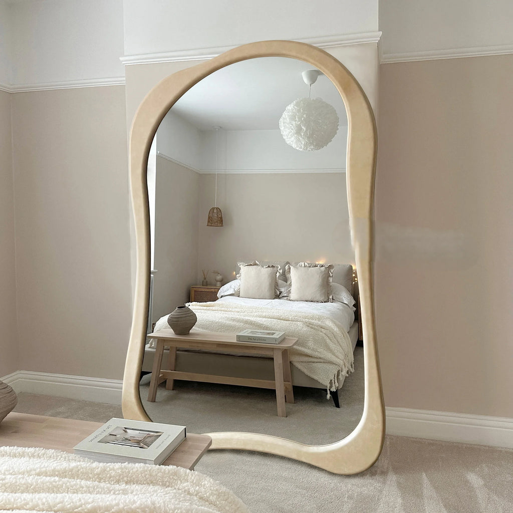 French Large Irregular Wave Mirror Wooden Framed Bedroom Hotel Decor