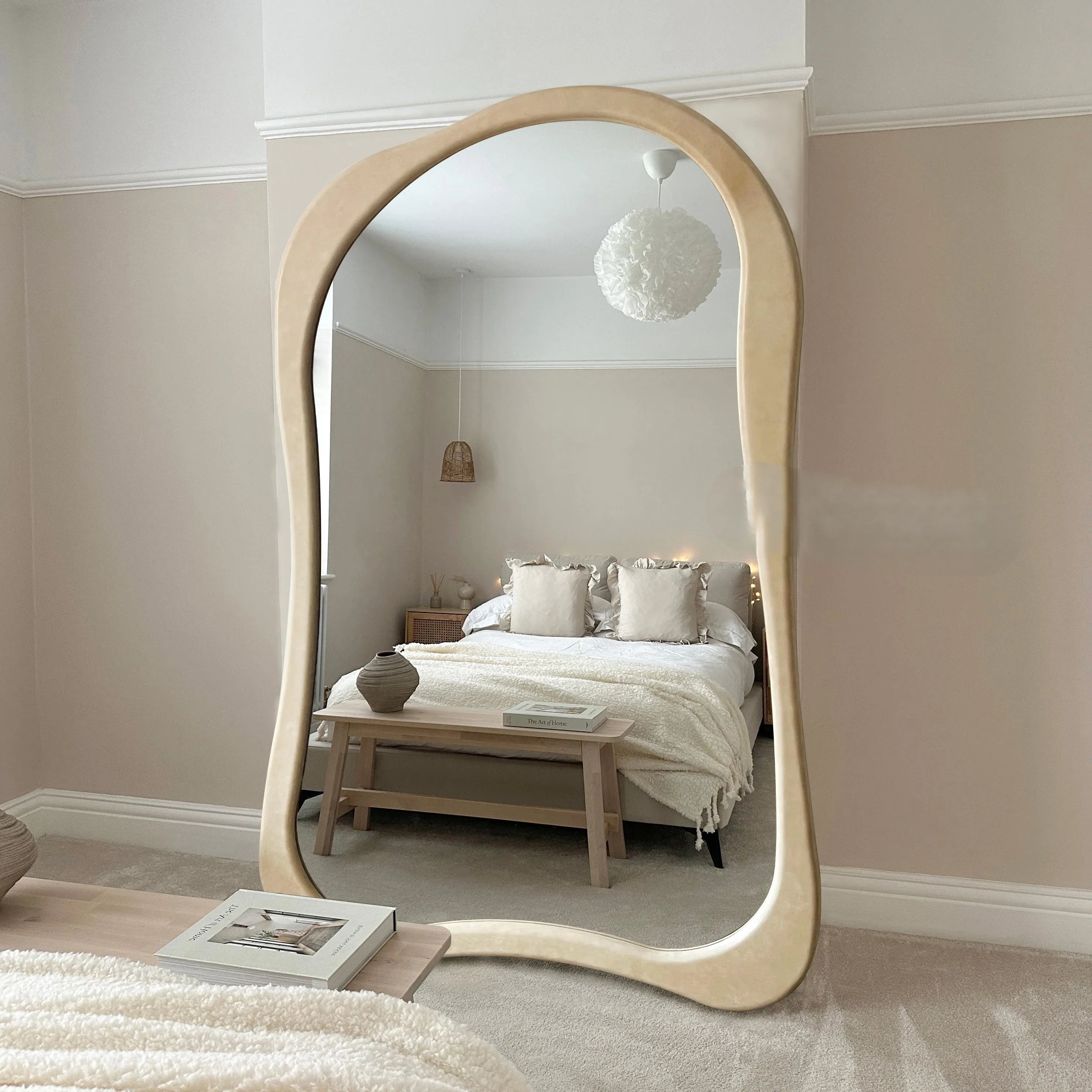 French Large Irregular Wave Mirror Wooden Framed Bedroom Hotel Decor