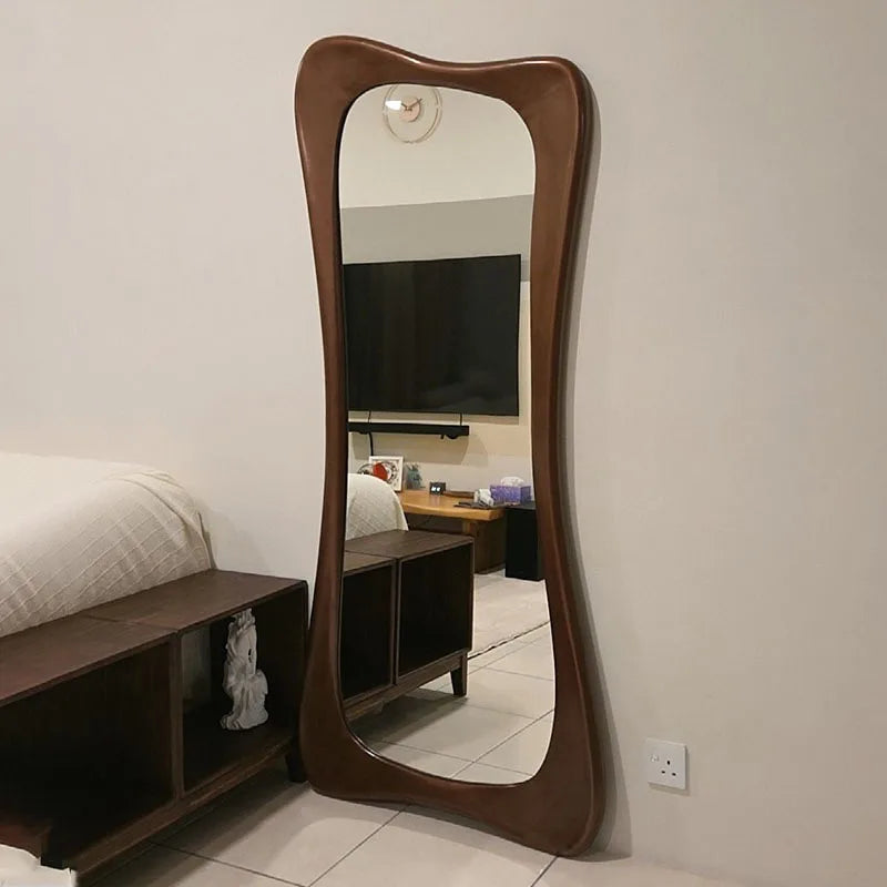 Funky Irregular Floor Mirror Wooden Frame Standing Living Room Bedroom Decor