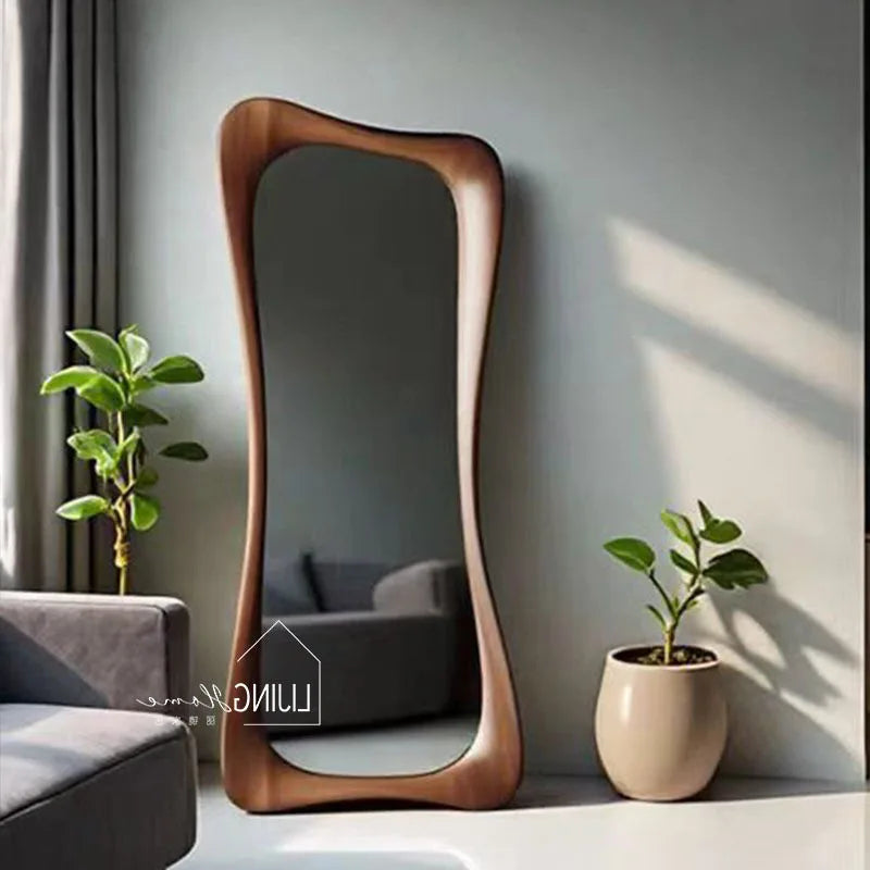 Funky Irregular Floor Mirror Wooden Frame Standing Living Room Bedroom Decor