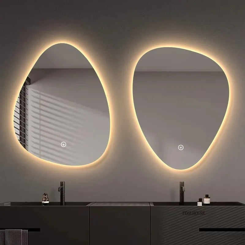 Water Drop Shape LED Bathroom Mirror Touch Screen Backlit Anti-Fog Wall-Mounted 50x70cm