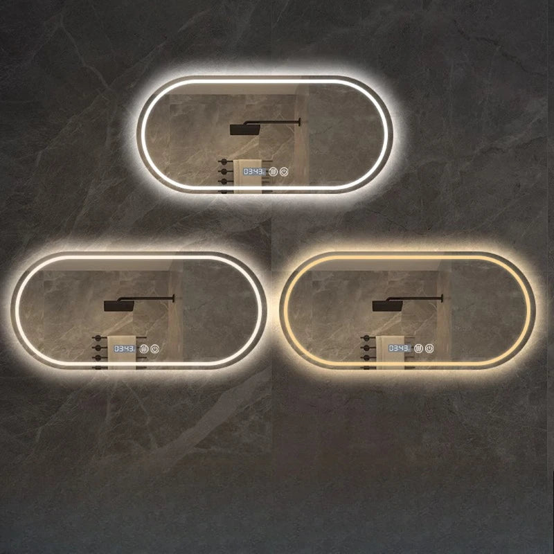 Modern Oval LED Bathroom Mirror Touch Screen Backlit Anti-Fog Wall-Mounted 50x80cm