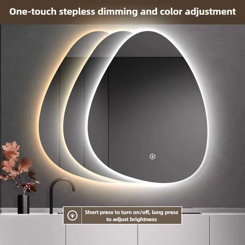 Water Drop Shape LED Bathroom Mirror Touch Screen Backlit Anti-Fog Wall-Mounted 50x70cm