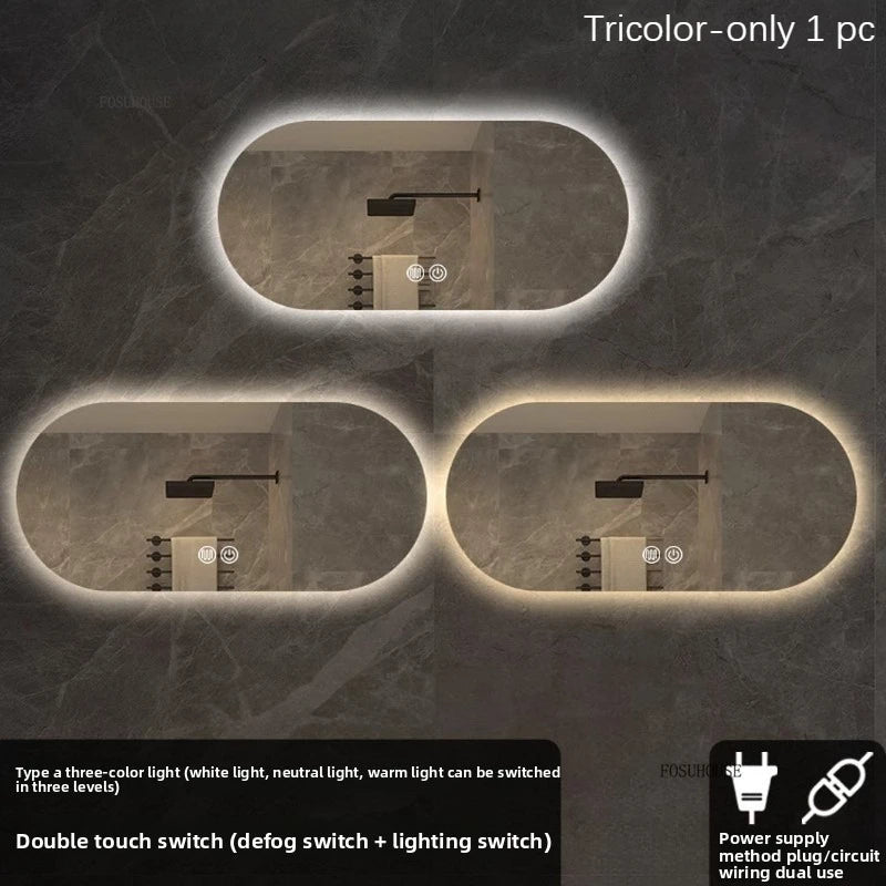 Modern Oval LED Bathroom Mirror Touch Screen Backlit Anti-Fog Wall-Mounted 50x80cm