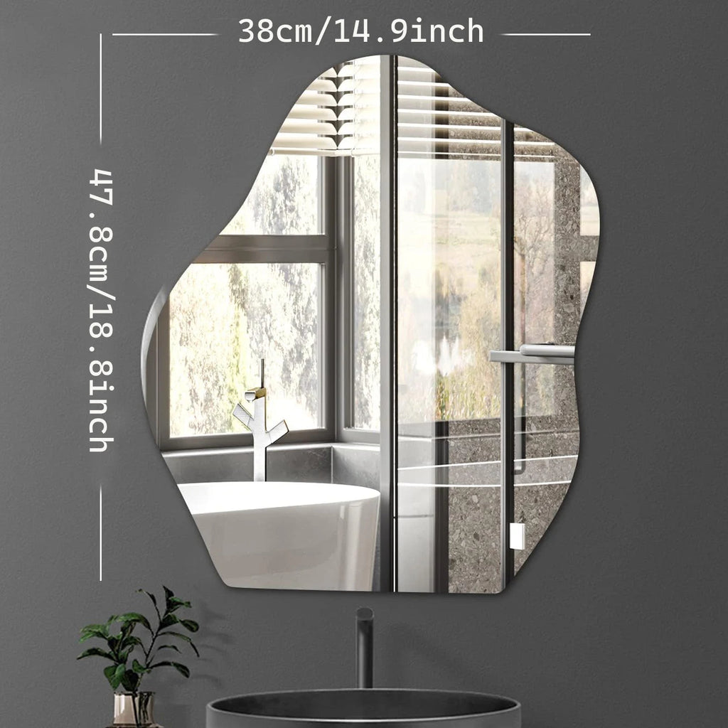 Self Adhesive Irregular Wall Mirror 38×47.8cm Frameless No Drill Stick On Decorative