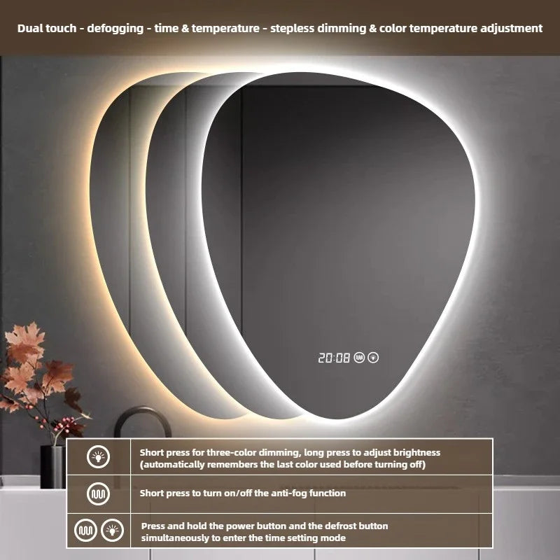 Water Drop Shape LED Bathroom Mirror Touch Screen Backlit Anti-Fog Wall-Mounted 50x70cm