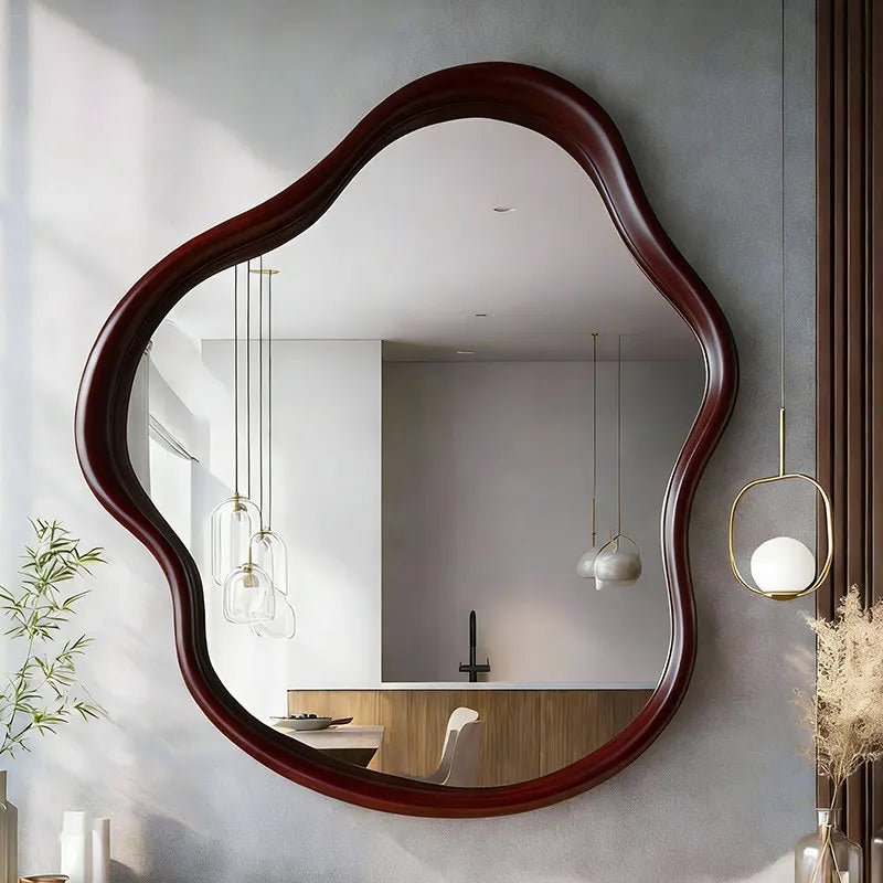 Nordic Retro Irregular Wooden Frame Wall Mirror 60x60cm