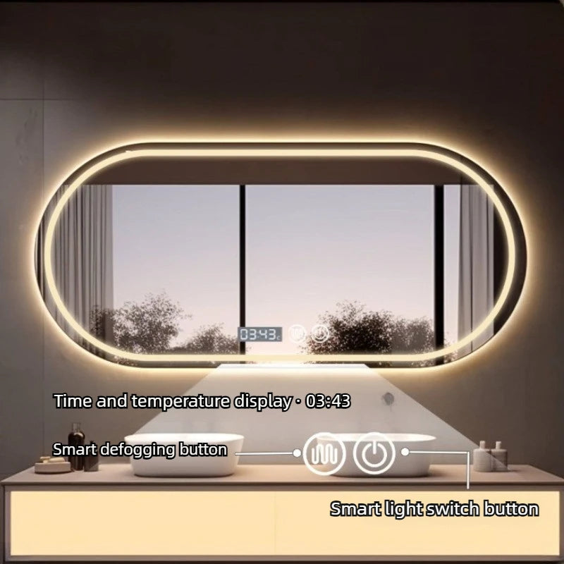 Modern Oval LED Bathroom Mirror Touch Screen Backlit Anti-Fog Wall-Mounted 50x80cm