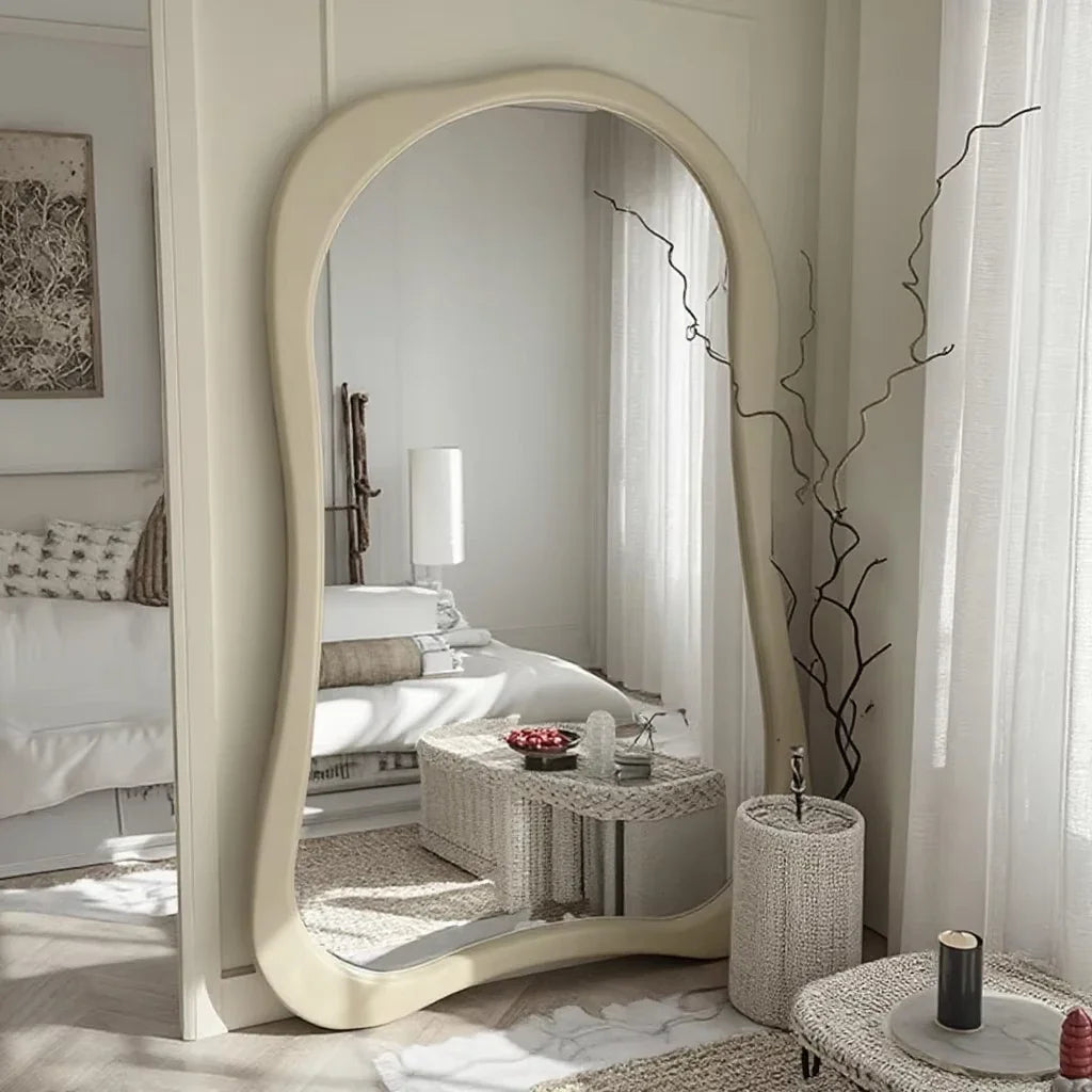 French Large Irregular Wave Mirror Wooden Framed Bedroom Hotel Decor