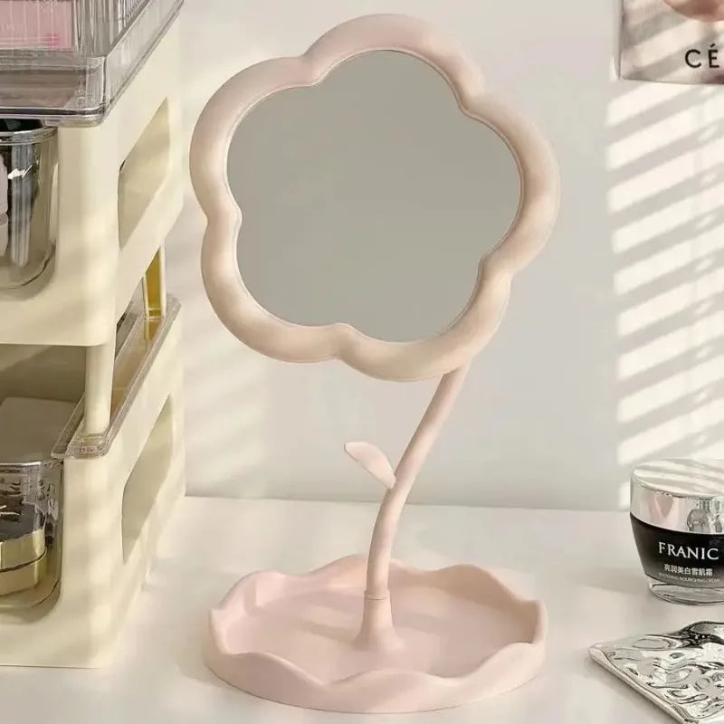 Round Desktop Vanity Mirror Creative Dorm Room Decor Plastic Makeup Mirror