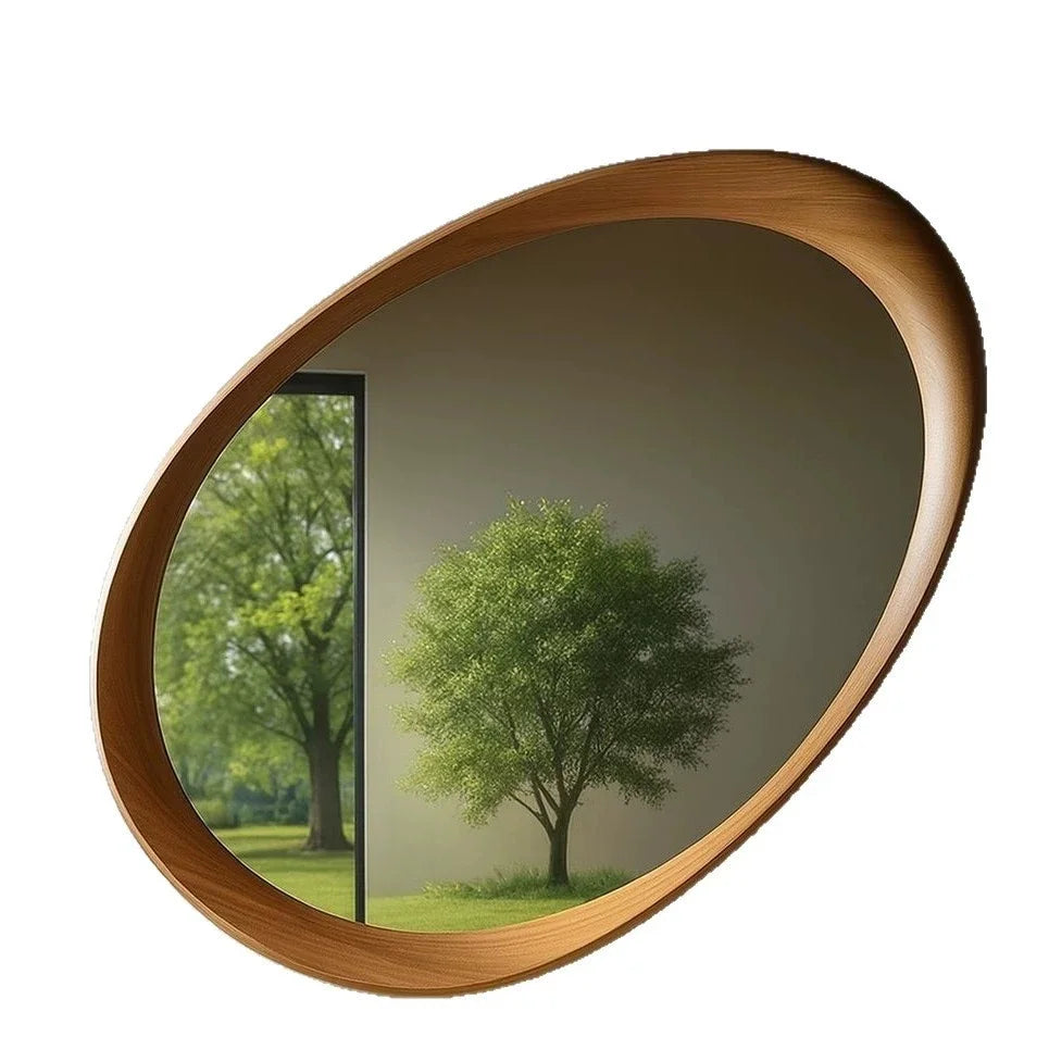 Mid-Century Zen Solid Wood Irregular Wall Mirror 90x60cm