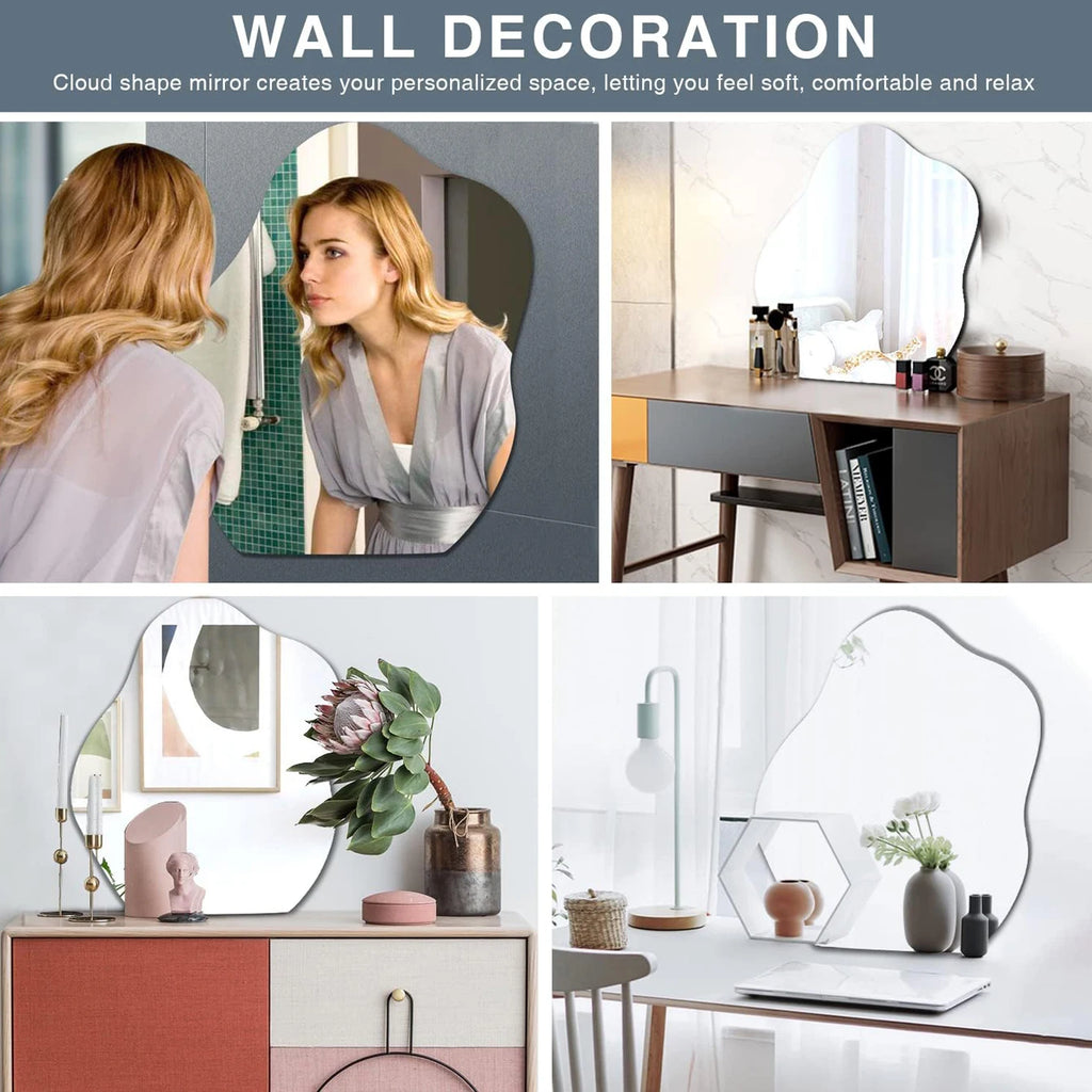 Self Adhesive Irregular Wall Mirror 38×47.8cm Frameless No Drill Stick On Decorative