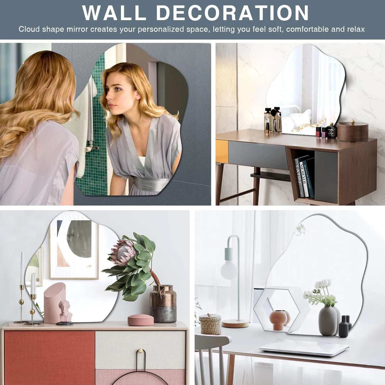 Self Adhesive Irregular Wall Mirror 38×47.8cm Frameless No Drill Stick On Decorative