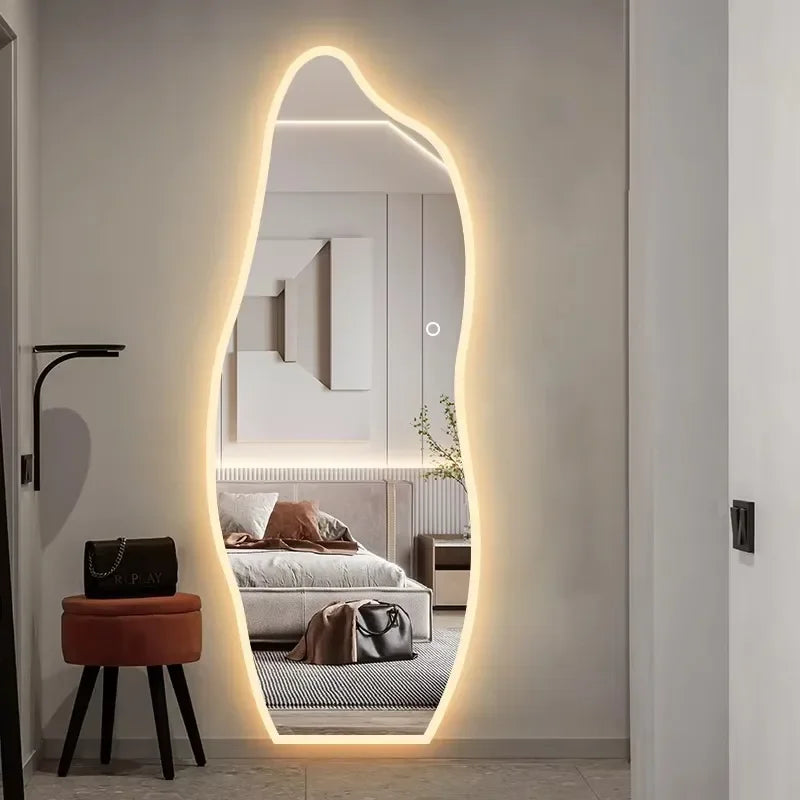 Irregular LED Bathroom Mirror Touch Screen Backlit Anti-Fog Wall-Mounted 50x150cm