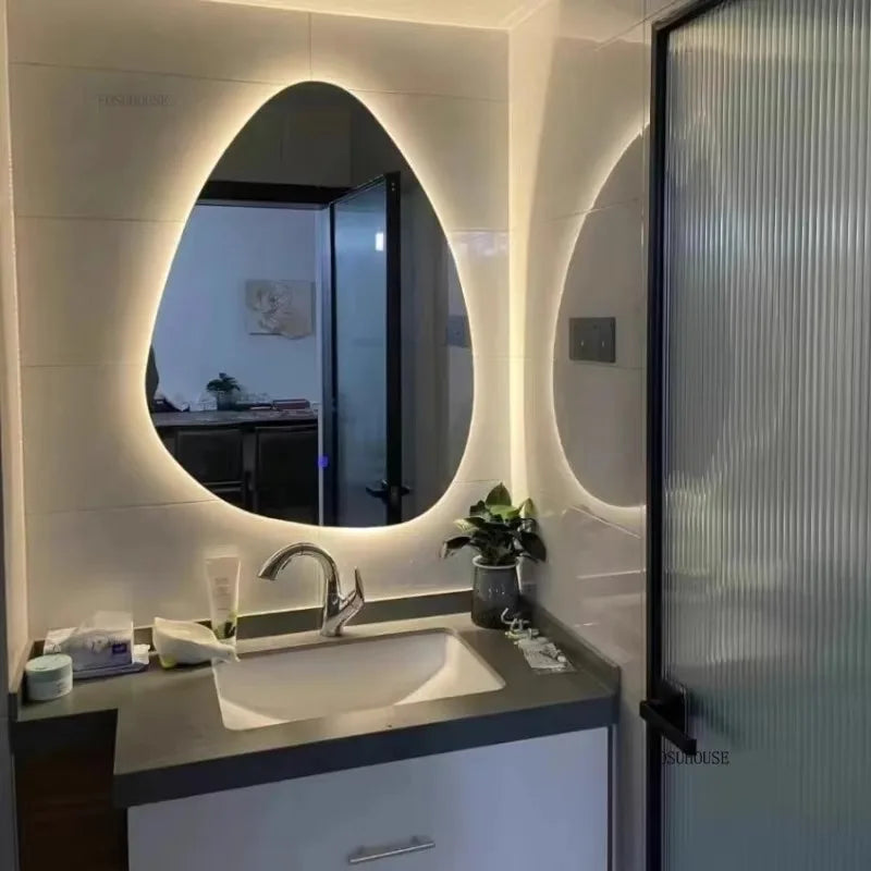 Water Drop Shape LED Bathroom Mirror Touch Screen Backlit Anti-Fog Wall-Mounted 50x70cm