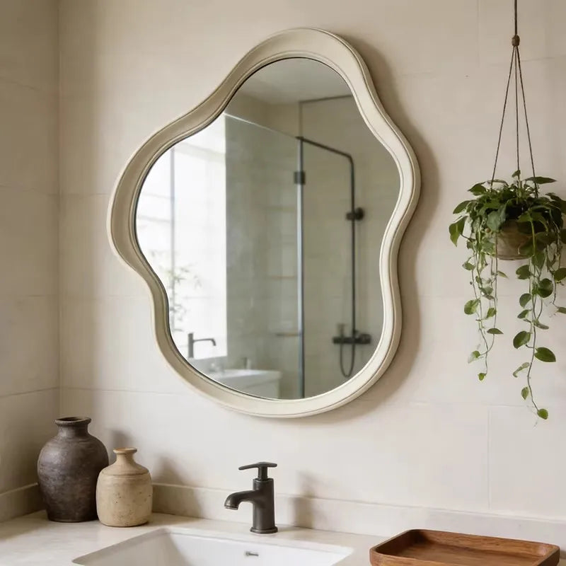 Nordic Retro Irregular Wooden Frame Wall Mirror 60x60cm