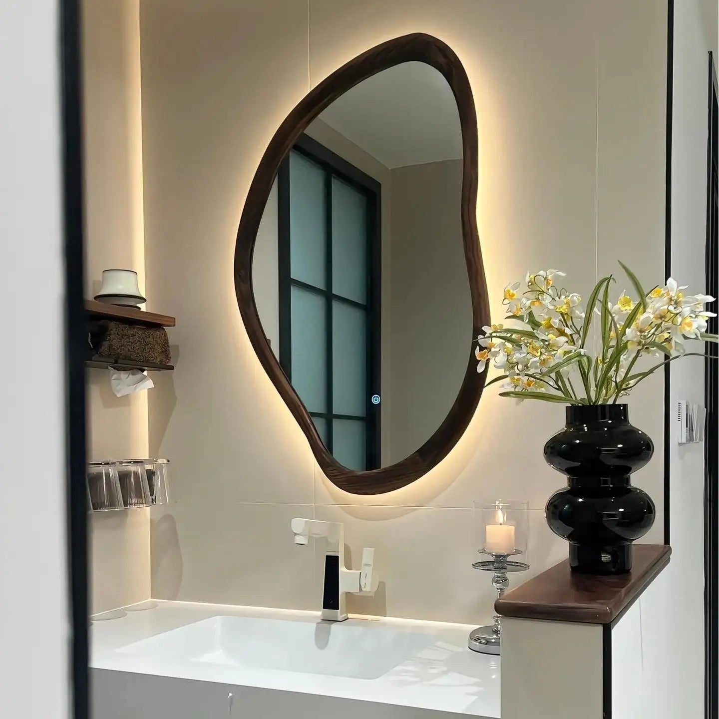 Irregular Wooden Wall Mirror Decorative Bathroom Home Hotel Use