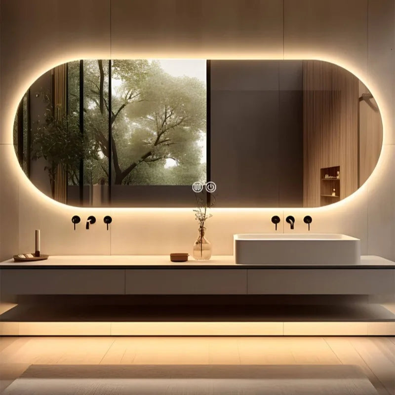 Modern Oval LED Bathroom Mirror Touch Screen Backlit Anti-Fog Wall-Mounted 50x80cm