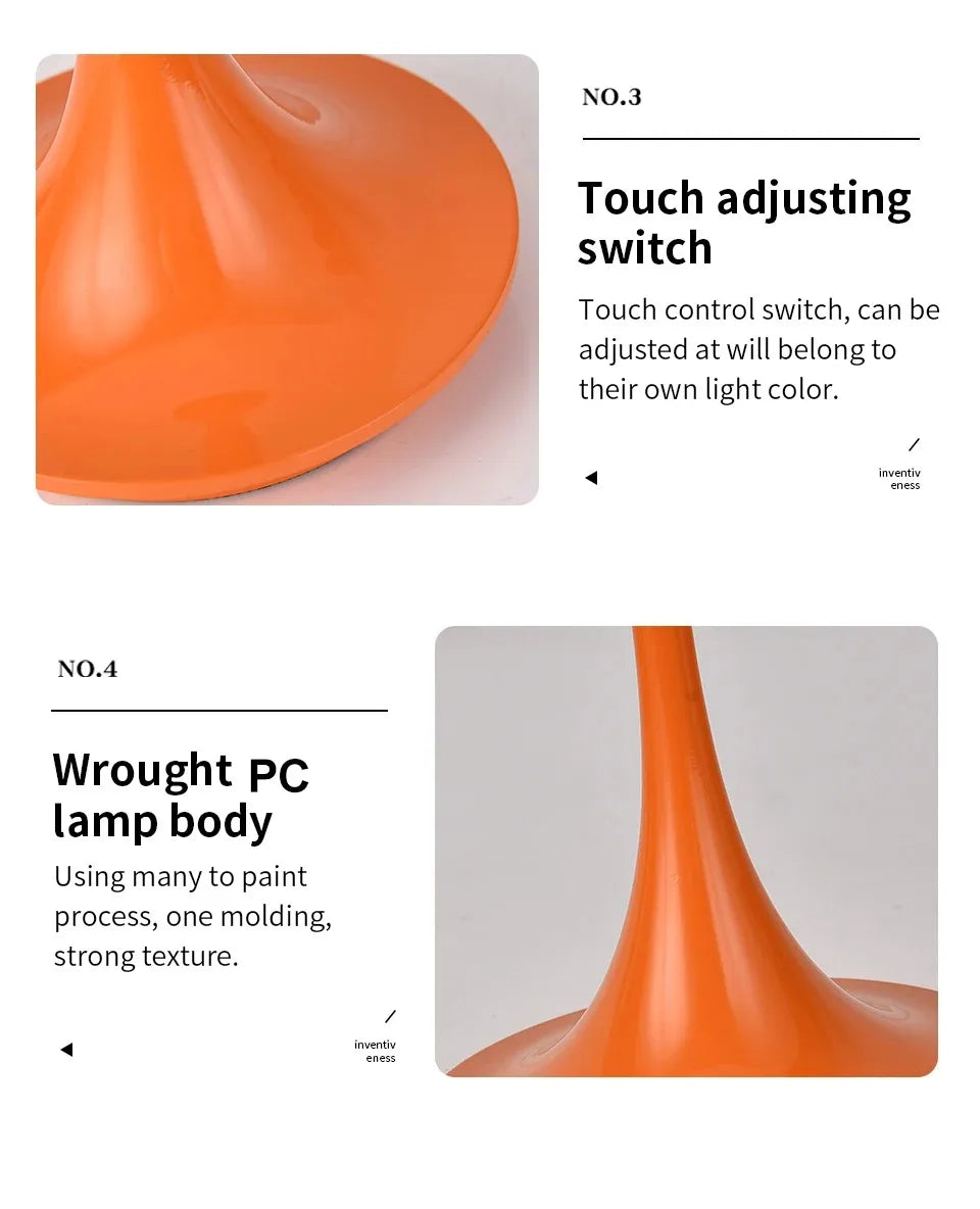 Mushroom Design 3-Color Dimming Table Lamp with Touch Control USB Rechargeable