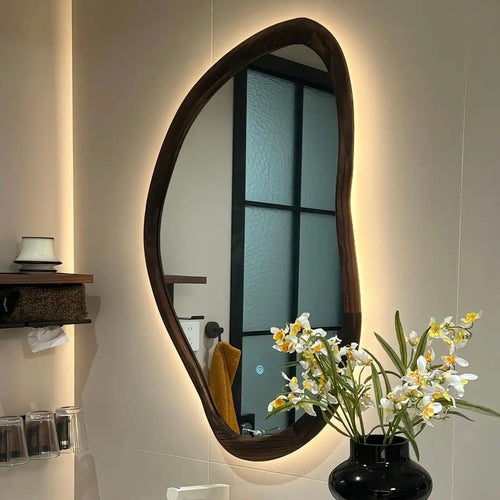 Irregular Wooden Wall Mirror Decorative Bathroom Home Hotel Use