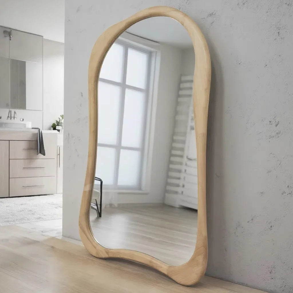 French Large Irregular Wave Mirror Wooden Framed Bedroom Hotel Decor