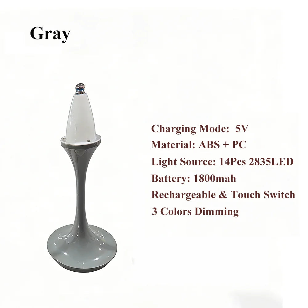 Mushroom Design 3-Color Dimming Table Lamp with Touch Control USB Rechargeable
