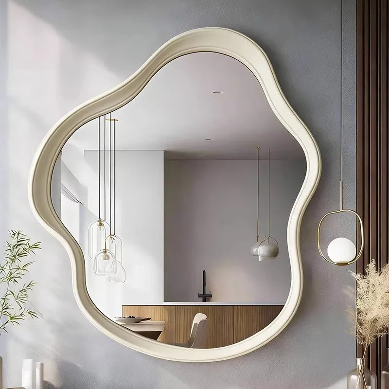 Nordic Retro Irregular Wooden Frame Wall Mirror 60x60cm