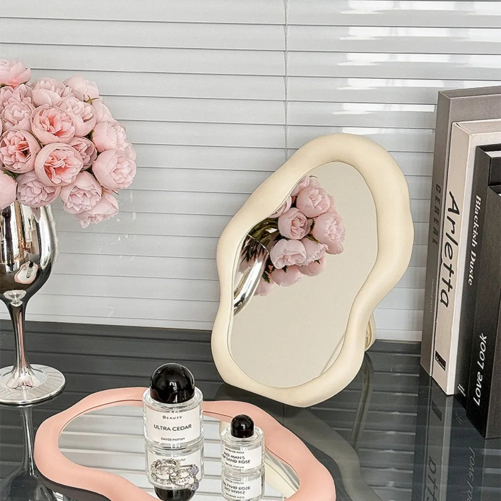 Cloud-Shaped Makeup Mirror Irregular Cream Style Standing Dresser French Home Decor