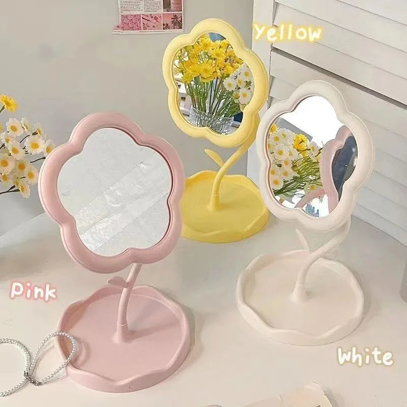 Round Desktop Vanity Mirror Creative Dorm Room Decor Plastic Makeup Mirror