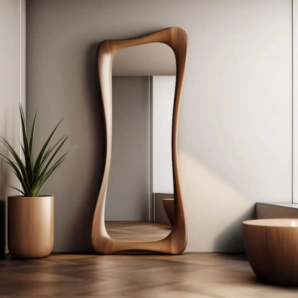 Funky Irregular Floor Mirror Wooden Frame Standing Living Room Bedroom Decor