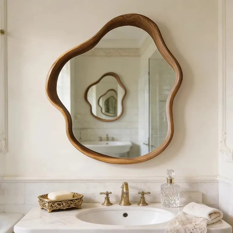 Nordic Retro Irregular Wooden Frame Wall Mirror 60x60cm