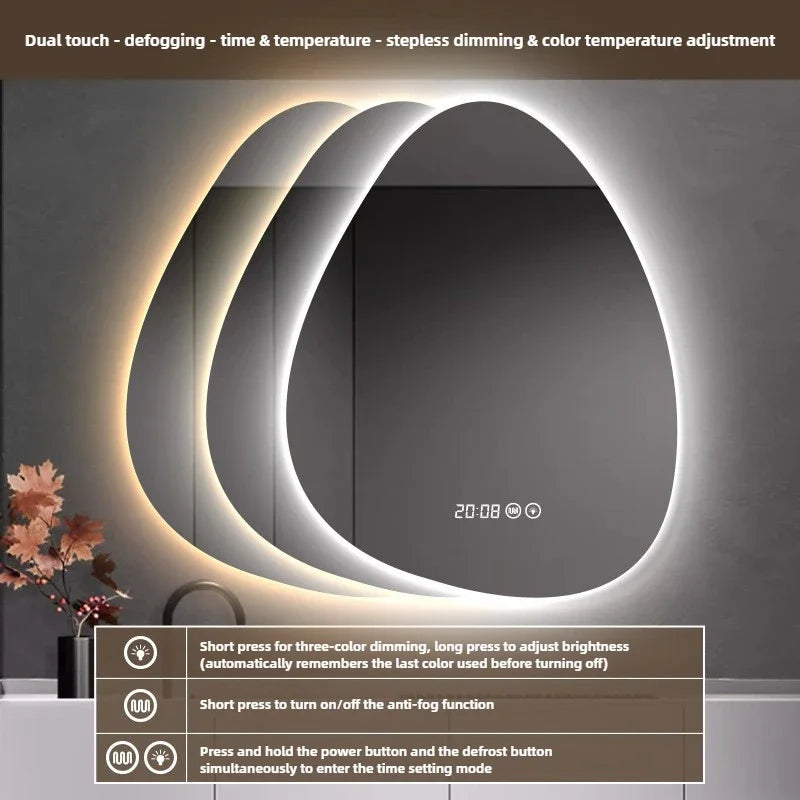 Water Drop Shape LED Bathroom Mirror Touch Screen Backlit Anti-Fog Wall-Mounted 50x70cm