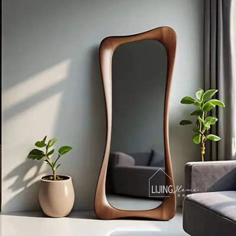 Funky Irregular Floor Mirror Wooden Frame Standing Living Room Bedroom Decor