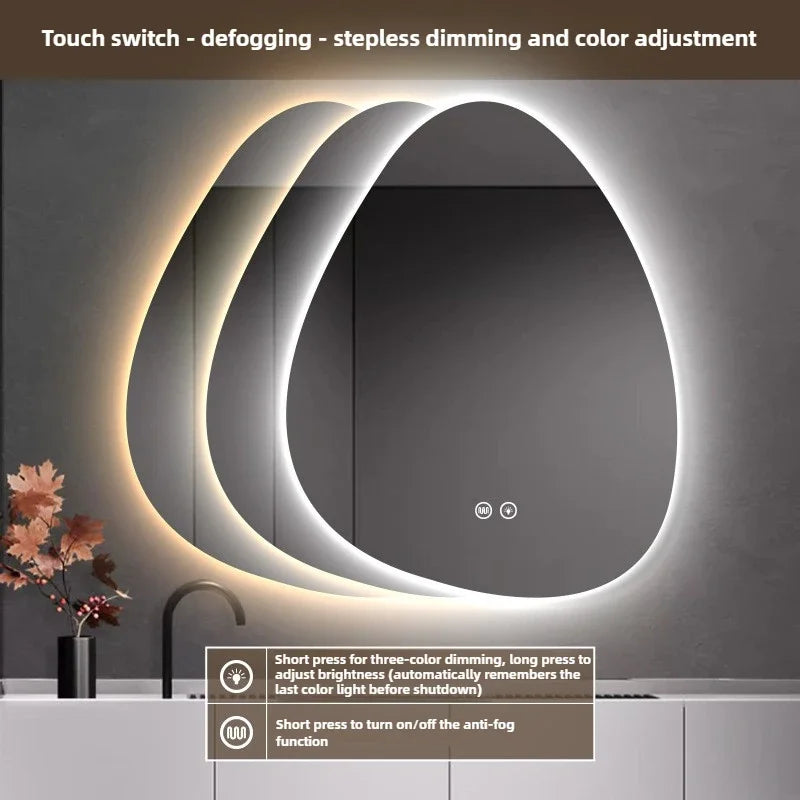 Water Drop Shape LED Bathroom Mirror Touch Screen Backlit Anti-Fog Wall-Mounted 50x70cm