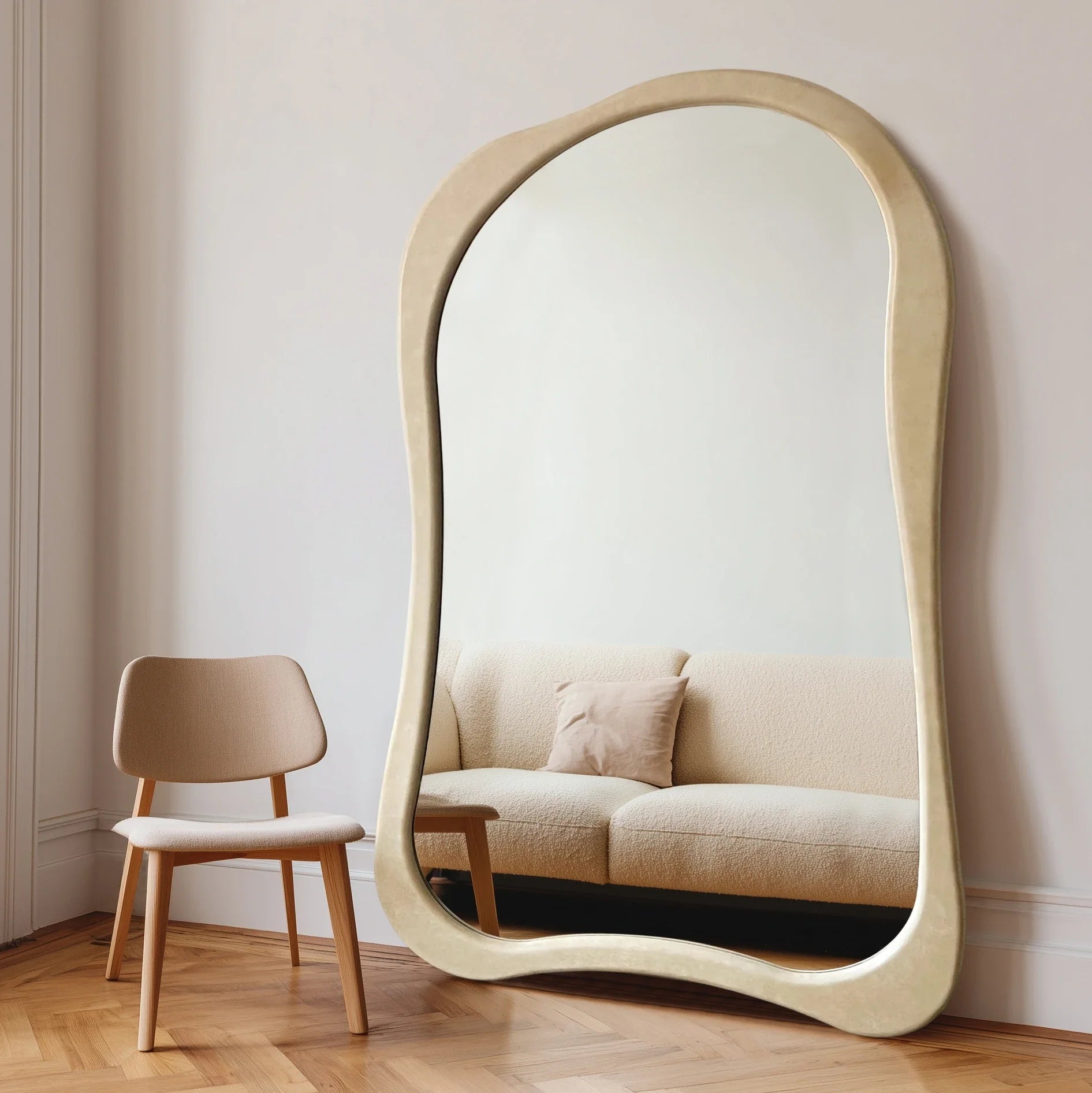 French Large Irregular Wave Mirror Wooden Framed Bedroom Hotel Decor