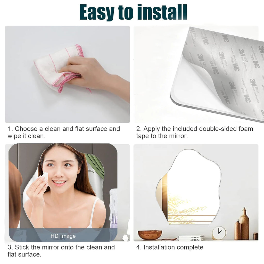 Self Adhesive Irregular Wall Mirror 38×47.8cm Frameless No Drill Stick On Decorative