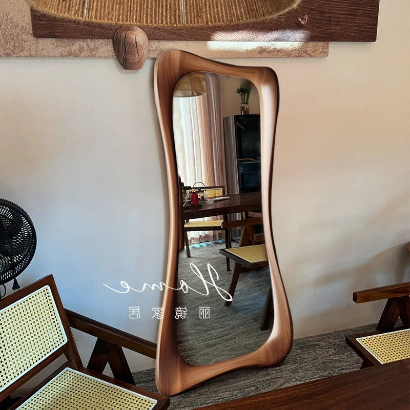 Funky Irregular Floor Mirror Wooden Frame Standing Living Room Bedroom Decor