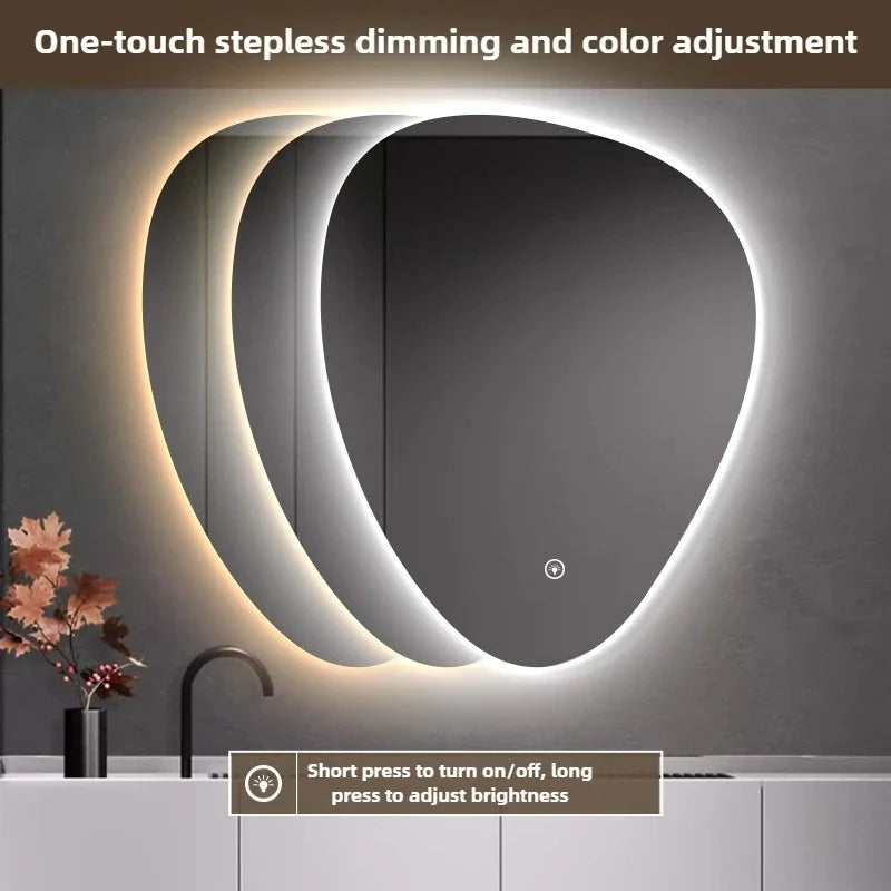 Water Drop Shape LED Bathroom Mirror Touch Screen Backlit Anti-Fog Wall-Mounted 50x70cm