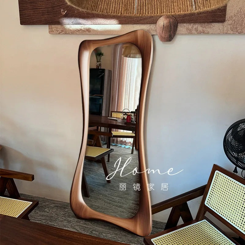 Funky Irregular Floor Mirror Wooden Frame Standing Living Room Bedroom Decor