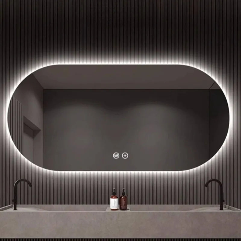 Modern Oval LED Bathroom Mirror Touch Screen Backlit Anti-Fog Wall-Mounted 50x80cm