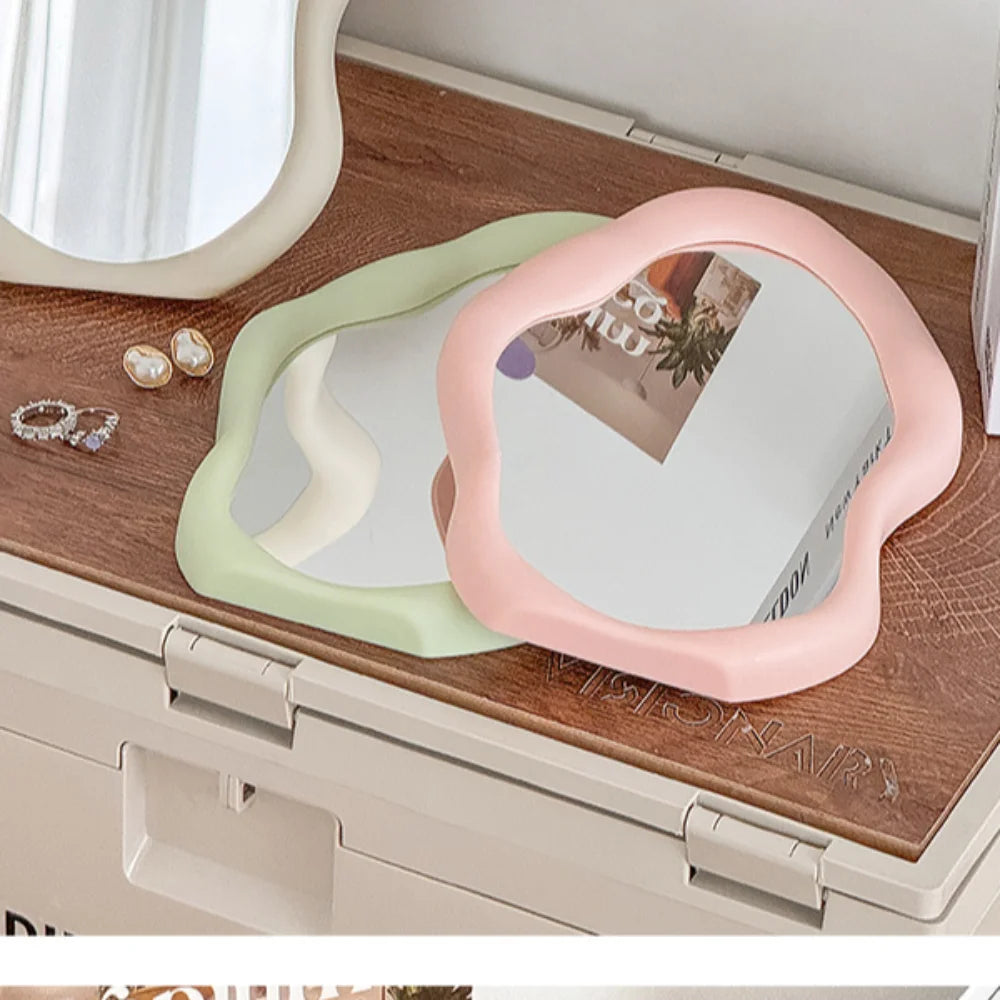 Cloud-Shaped Makeup Mirror Irregular Cream Style Standing Dresser French Home Decor